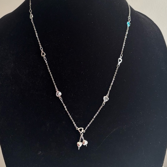 Jewelry - Sterling Silver Heart Charm Station Necklace in Silver